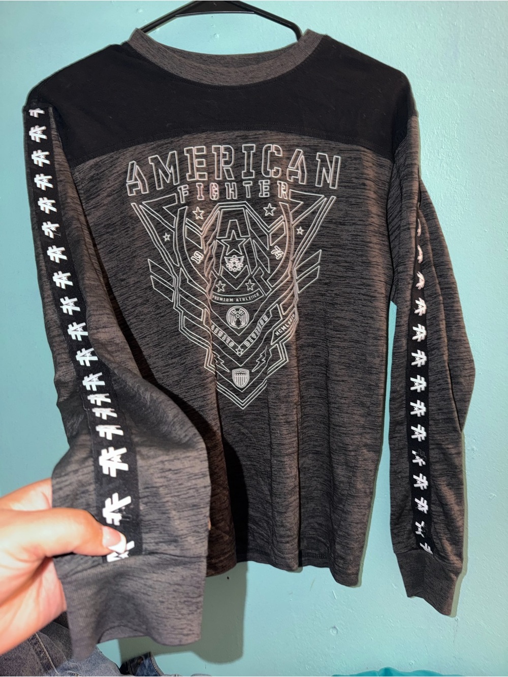 American Fighter Black Graphic Long Sleeve Tee with Silver Print